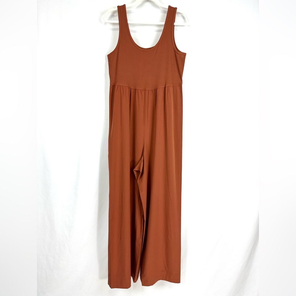 Athleta NEW Women’s L Rust Orange Passenger Jumpsuit Wide Leg W/ Side Pockets